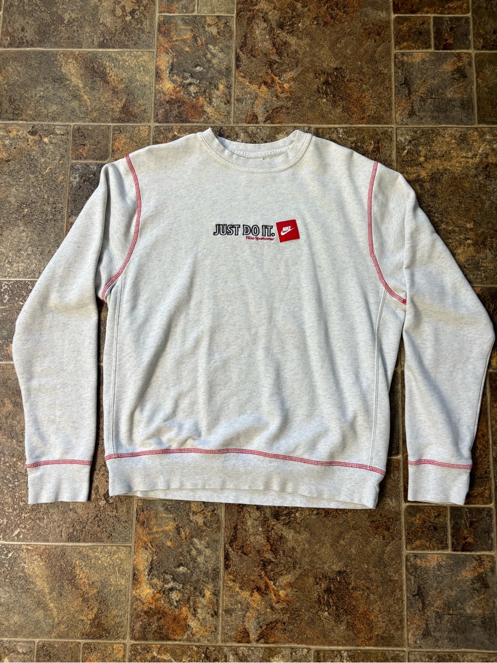 Nike Light Gray Crewneck Sweatshirt with Red Accents